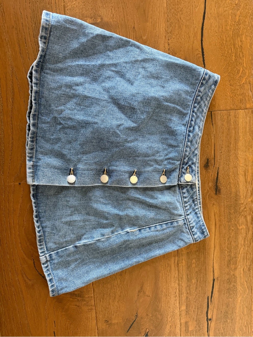 Bullhead Light Blue Denim Mini Skirt with Snap Front